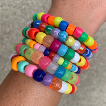 Load image into Gallery viewer, multi colored neon plastic pony bead stretchy bracelet
