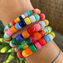 Load image into Gallery viewer, multi colored patterned big pony bead stretch bracelet
