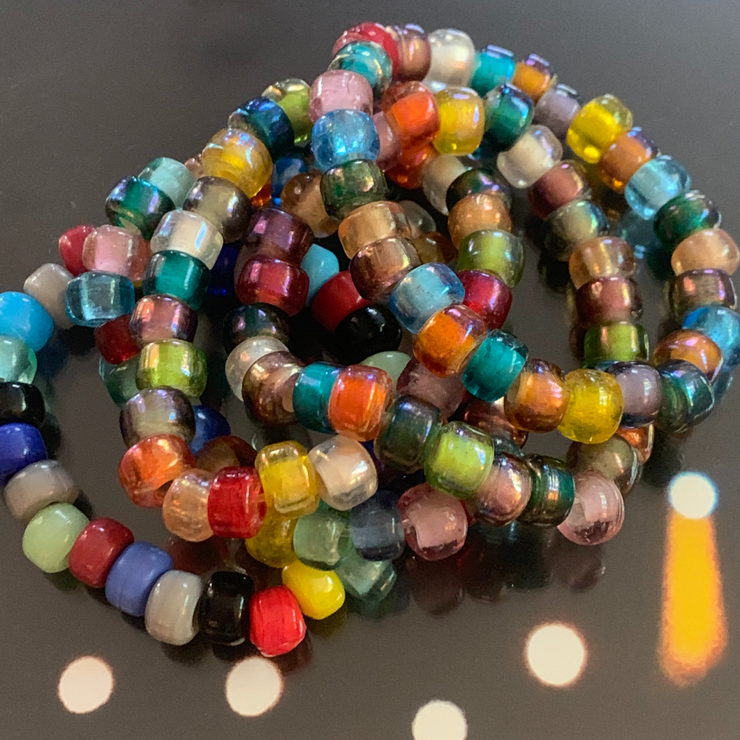 multi colored, glass pony bead bracelet