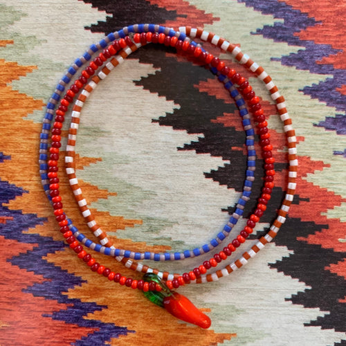 red, purple, white, chili pepper seed bead elastic bracelet set
