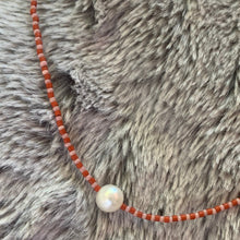 Load image into Gallery viewer, rust and dusty rose seed bead pearl necklace

