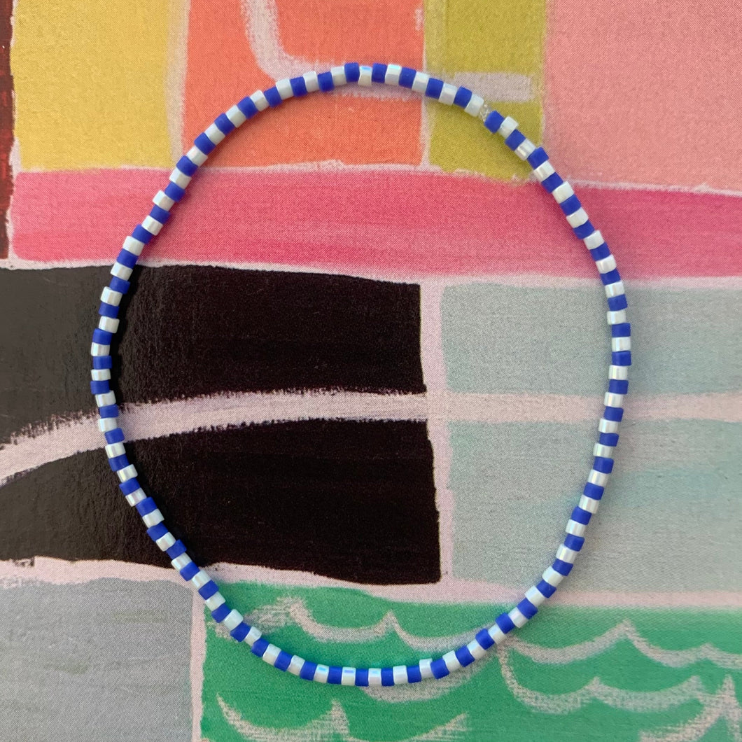 blue and mint seed bead elastic bracelet